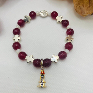 Bracelet extensible de prière en cornaline rouge de 8 mm avec pendentif croix de <span class=keywords><strong>Marie</strong></span> de Nazareth, cadeau de bijoux catholiques - Product Image 1