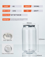 Boîtes de bière en plastique transparent avec anneau de traction, 210 ml-750 ml, bouchon en aluminium pour boissons, vin, thé, tequila