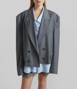 Grauer Anti-Falten-<span class=keywords><strong>Blazer</strong></span> für Damen, locker geschnitten, zweireihig, mit Reverskragen, Oversize, Langarm, für den Alltag und Streetwear - Product Image 2