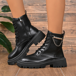 Nuevas <span class=keywords><strong>Botas</strong></span> de Invierno Negras Impermeables y Transpirables con Parte Superior de PU, Suela Gruesa, Cierre Lateral con Cremallera y Estilo con Cordones - Product Image 3