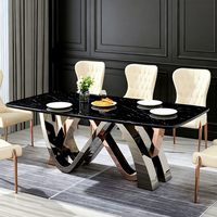 Table à manger en marbre de luxe, mobilier moderne, pieds en acier inoxydable doré, ensemble salle à manger