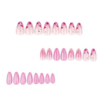Faux ongles en amande faits à la main, motif cœur style français, effet œil de chat rose, à presser
