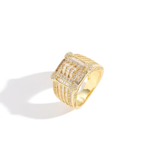 Bling Herren Pavé Zirkon Quadratischer Ring Goldfarben Messing Material Iced Out Voll CZ Mode Hip Hop Schmuck - Product Image 2