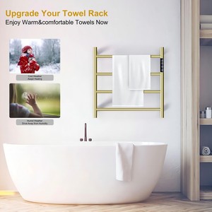 <span class=keywords><strong>Sèche</strong></span>-serviettes électrique mural en acier inoxydable doré brossé avec thermostat intelligent et minuterie, étanche pour salle de bain - Product Image 4