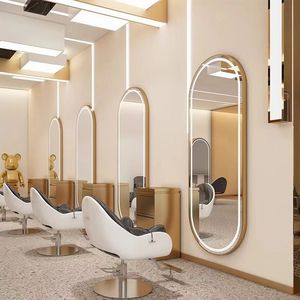 Espejo de Maquillaje para Barbería en Oferta, Espejo Ovalado con Marco Dorado, Luz LED de Pared, Espejo para Salón de Belleza, Pantalla Inteligente, Espejo para Baño - Product Image 1