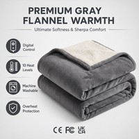 Plaid électrique en flanelle sherpa gris de luxe, personnalisé OEM, 50x60 pouces, avec contrôle numérique et protection contre la surchauffe, pour lit chaud