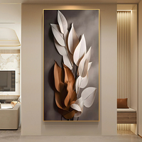 Seni Dinding Ruang Tamu Mewah, Poster Daun Cetak Kanvas, Lukisan Efek Stereo Vertikal, Mural Latar Belakang Sofa, Seni Gantung Dinding
