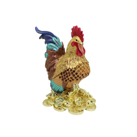 SHINNYGIFTS Feng Shui Coq Statue Attirer La Richesse Bonne Chance Coq sur Argent Pièces Émaillage Technique Bureau Décoration de La Maison