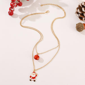 Collar con colgante de aleación chapado en oro de doble capa estilo navideño transfronterizo campana <span class=keywords><strong>Santa</strong></span> Claus árbol de Navidad alce clavícula - Product Image 4