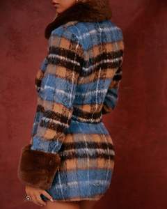 Conjunto de dos piezas para mujer, personalizado, nuevo temperamento retro, cuello de lana, empalme de Tweed, top de un solo pecho con <span class=keywords><strong>falda</strong></span> con abertura - Product Image 6