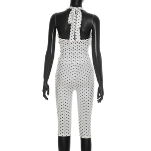 Viviblook J26ST102 Ensemble décontracté pour femme, été, sexy, imprimé à pois, débardeur halter, pantalon court skinny, ensemble deux pièces - Product Image 5