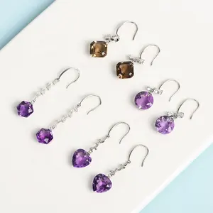 Anting-anting kristal penyembuhan alami grosir batu permata anting-anting amethyst bentuk tetesan panjang