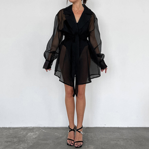 Camicia da Notte Sexy da Donna Enyami in Rete con Spalle Scoperte, Maniche Lunghe, Lingerie con Bottoni, Vestito Trasparente per Dormire - Product Image 3