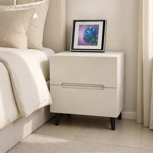 Bulk Wholesale Cream White Solid Wood High Gloss Lacquer <strong>Compact</strong> Drawer Storage Mini Bedroom Hotel Nightstand <strong>Bedside</strong> <strong>Table</strong> - Product Image 1