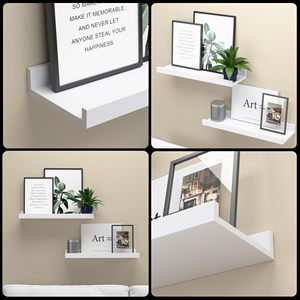 Floating Shelves <b>Wall</b> Mounted Set Of 2 Modern White For Room <b>Display</b> - Product Image 6