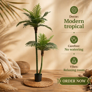 Palmier artificiel en PE de 2,5 m (8 pieds), grand palmier Areca artificiel de 250 cm, tronc en 2 sections pour décoration extérieure de mariage, Noël, Halloween - Product Image 4