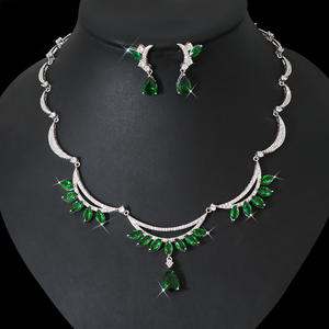 HIBRIDE高品质绿色氧化锆项链耳环套装时尚结婚珠宝水晶水滴新娘配饰N-1238 - Product Image 2