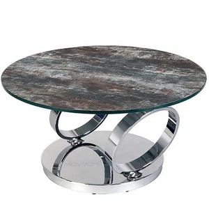 Italian Minimalism Marble Pattern Slab <strong>Tile</strong> Extendable Round Swivel Tempered Glass <strong>Coffee</strong> <strong>Table</strong> for Living Room Home Furniture - Product Image 3