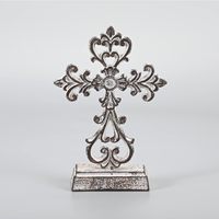 Support de table en forme de croix en fonte blanche antique pour la décoration intérieure Accessoire de décoration en métal en gros