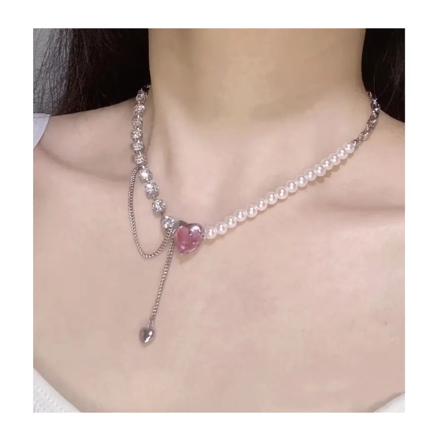 Kalung kristal Hati kristal wanita, kalung choker Vintage dengan liontin/perhiasan kristal kalung kaca kristal untuk wanita