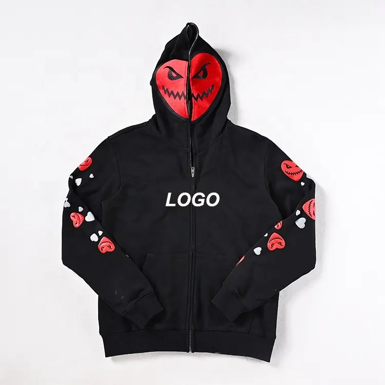 OEM Custom Printed Cotton Übergroße Französisch Terry Heavyweight Hersteller Full Face Zip Up Hoodie für Männer