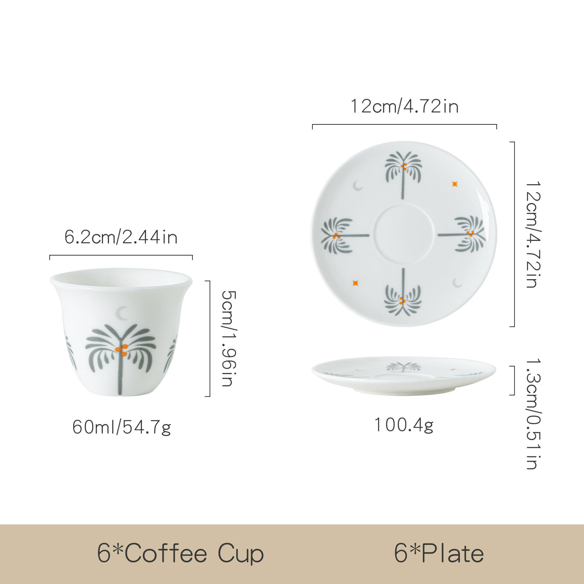 Gris-6 tasses 6 assiettes