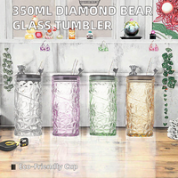 Haute qualité 350ml diamant ours verre gobelet à café créatif verres avec couvercle en paille pour eau jus boissons cadeau tasse