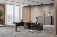 Bureau de direction en forme de L électrique, réglable en hauteur, avec armoire de rangement pour poste de travail moderne de direction
