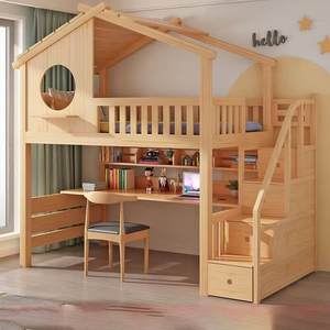 เตียงเด็กกรอบไม้เตียงนอนเตียงคู่เตียงสองชั้นพร้อมหลังคาและบันไดสำหรับเด็กสภาพแวดล้อมในการนอนหลับที่ดีขึ้น - Product Image 2
