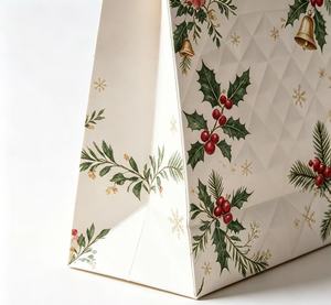 Low MOQ flat bottom thick Kraft paper debossed texture <b>bags</b> with handle for Christmas wrapping gift <b>bags</b> - Product Image 4