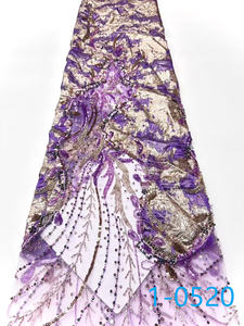 Tissu en dentelle diamantée à succès, vente en gros d'usine, prix abordable, nouvelle tendance, tissu en dentelle brodé floral avec perles pour robes féminines - Product Image 2