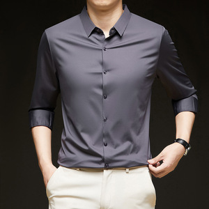 New Fashion <strong>Men</strong> Spring Autumn Solid Color Cheap Shirts Character Button Lapel <strong>Long</strong> Sleeve Business Tops Blouse Casual Shirt - Product Image 5