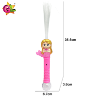 Baguette magique sirène blond clair avec baguette lumineuse en fibre optique clignotante rose et bleue en plastique pour filles