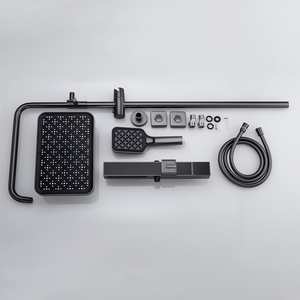 Ensemble de douche Gun Metal Gris Laiton Sortie d'eau cascade et système de douche pluie à double bouton avec <span class=keywords><strong>barre</strong></span> coulissante réglable - Product Image 6