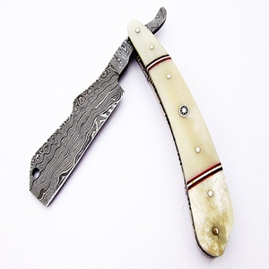 Custom Hand Made Damascus Straight Razor Single Blade with Camel <b>Bone</b> <b>Handle</b> (smk1169) - Product Image 3