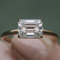 Bague de fiançailles solitaire en or massif 10K 14K 18K avec diamant de laboratoire taille émeraude 1 carat, 4 griffes, certifié IGI CVD/HPHT