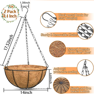 Grand pot rond suspendu en fibre de coco fait main pour jardin, panier à fleurs pour décoration - Product Image 6
