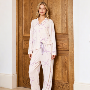 Set di Abbigliamento Casual da Casa per <span class=keywords><strong>Donna</strong></span> Hongbo con Logo Personalizzato, <span class=keywords><strong>Pigiama</strong></span> Femminile in <span class=keywords><strong>Cotone</strong></span> 100% Organico GOTS con Stampa di Design - Product Image 3
