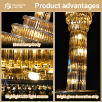 Lámpara Colgante de Lujo Personalizada de Múltiples Niveles, de Metal con Revestimiento de Hielo y Cristal, para Vestíbulo de Hotel, Salón de Bodas, Decoración de Eventos