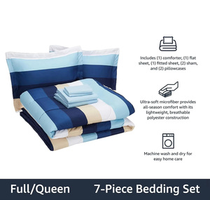 Sợi Nhỏ Màu Xanh Sọc Trọng Lượng Nhẹ Trải Giường Mềm Mại Ấm Áp Mượt Trải Giường Thanh Lịch Bộ Đồ Giường Thiết Lập Mềm Mượt Đồng Bằng Tấm Ga Trải Giường - Product Image 2