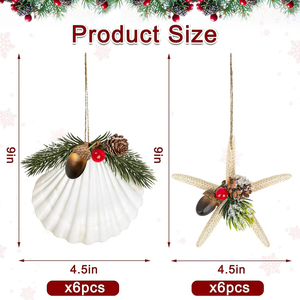 Ornements en forme de coquillages et d'étoiles de mer pour arbre de Noël, 12 pièces, artisanat fait main en coquillages et étoiles de mer naturels avec des cônes de pin naturels - Product Image 6