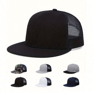 Wholesale Blank Snapback Cap Custom Embroidery Logo <b>Flat</b> Bill Mesh Snapback Trucker <b>Hats</b> - Product Image 1