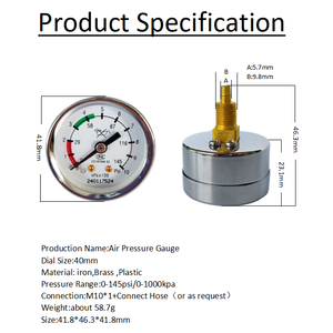 Pengukur tekanan udara selang penghubung pasang belakang 40 MM untuk silinder <span class=keywords><strong>Gas</strong></span> oksida nitrus medis - Product Image 5
