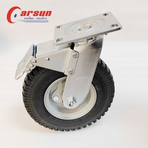 Roulettes pivotantes Carsun de 6 pouces en acier et caoutchouc pneumatiques avec freins latéraux, roulements à billes et protections filetées - Noir - Product Image 6
