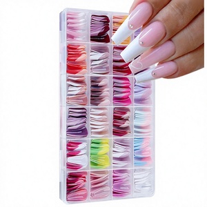 Venta al por mayor: 288 <span class=keywords><strong>uñas</strong></span> postizas reutilizables y removibles <span class=keywords><strong>de</strong></span> ataúd, coloridas, <span class=keywords><strong>de</strong></span> acrílico ABS sin costuras, diseño francés para dedos. - Product Image 2