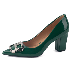 Ingrosso Fabbrica 2026 Nuove Scarpe da Donna Verde Scuro Taglie Forti con Tacco Alto, Tacco Grosso con Fibbia Metallica Grande, Scarpe da Donna per Ufficio e Lavoro - Product Image 5