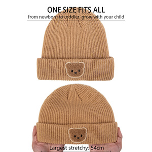 <span class=keywords><strong>Bonnet</strong></span> en tricot acrylique unisexe pour enfants, motif ours brodé, couleur unie, doux et chaud pour l'hiver - Product Image 5
