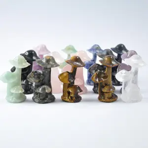 批发水晶工艺品新款3 Tiar蘑菇水晶手工雕刻水晶石3头蘑菇