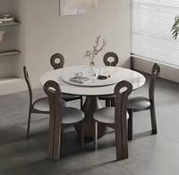 Table à manger ronde moderne extensible en pierre frittée avec plateau tournant, base en bois, design minimaliste pour la maison et l'hôtel