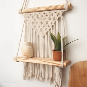Handcrafted Boho Macrame Hanger Wall Hanging with <strong>Rope</strong> <strong>Shelf</strong> - Artisanal Bohemian Decor - Product Image 2